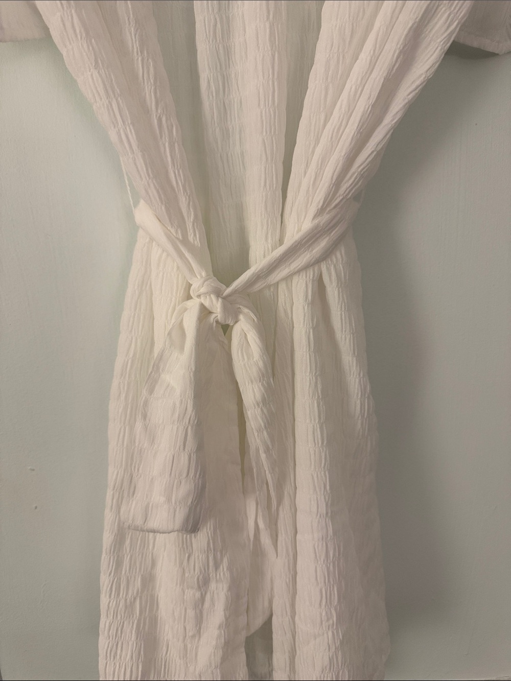 White Crochet‑Inset Flutter Sleeve Mini Dress - Picture 6 of 6